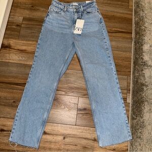 Zara Women's NWT High-Rise Straight Leg Ankle Rigid Jeans Blue Size 4 (US 27)
